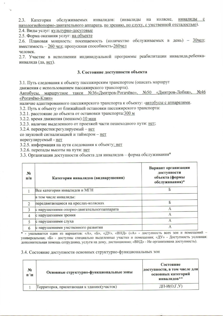 Паспорт доступности для инвалидов и других маломобильных групп населения объекта и предоставляемых на нем услуг (СДК Рогачево)